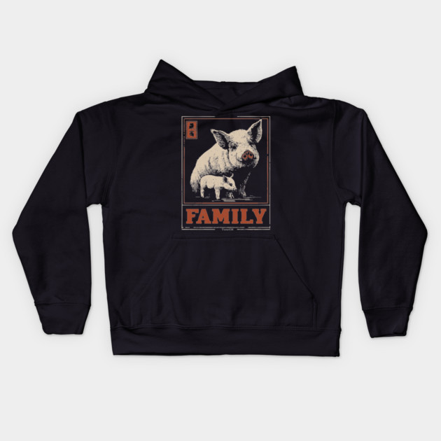 Pig Family - Japanese Woodblock Print Kids Hoodie by TuncGK