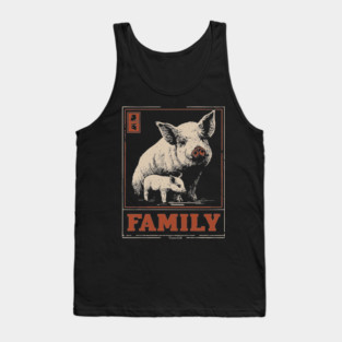 Pig Family - Japanese Woodblock Print Tank Top