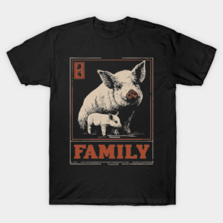 Pig Family - Japanese Woodblock Print T-Shirt