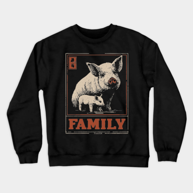 Pig Family - Japanese Woodblock Print Crewneck Sweatshirt by TuncGK