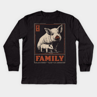 Pig Family - Japanese Woodblock Print Kids Long Sleeve T-Shirt