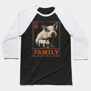 Pig Family - Japanese Woodblock Print Baseball T-Shirt