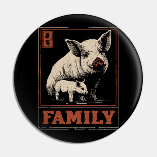 Pig Family - Japanese Woodblock Print Pin