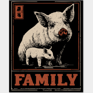 Pig Family - Japanese Woodblock Print Posters and Art