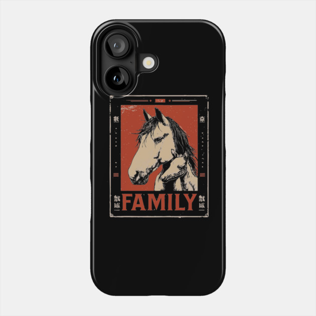 Horse Family - Rustic Vintage Ukiyo-e Design Phone Case by TuncGK