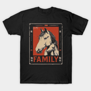Horse Family - Rustic Vintage Ukiyo-e Design T-Shirt
