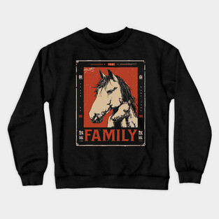 Horse Family - Rustic Vintage Ukiyo-e Design Crewneck Sweatshirt