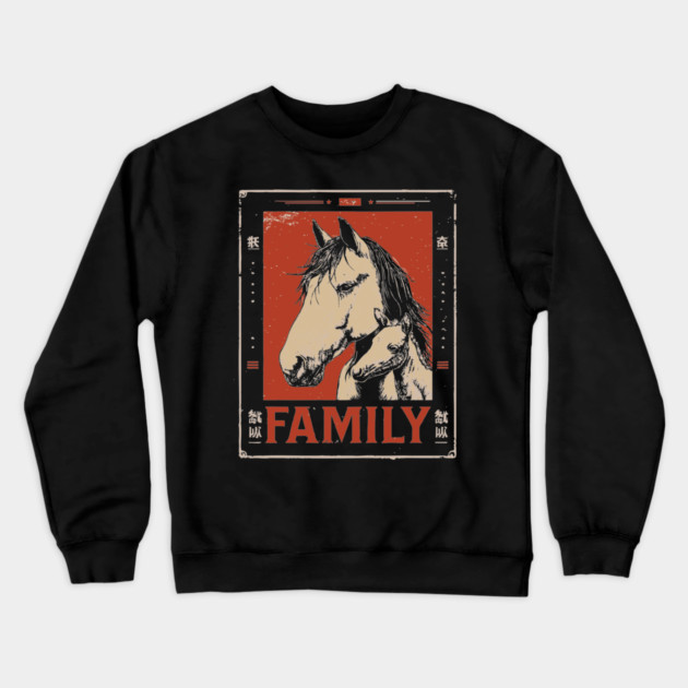 Horse Family - Rustic Vintage Ukiyo-e Design Crewneck Sweatshirt by TuncGK