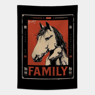 Horse Family - Rustic Vintage Ukiyo-e Design Tapestry