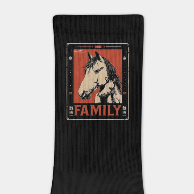 Horse Family - Rustic Vintage Ukiyo-e Design by TuncGK