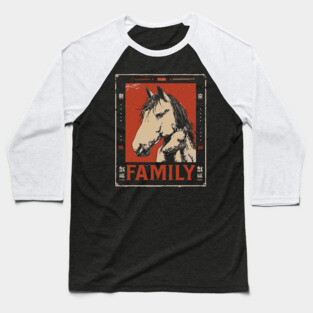 Horse Family - Rustic Vintage Ukiyo-e Design Baseball T-Shirt