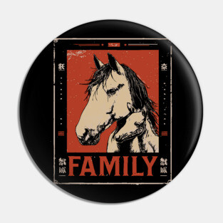 Horse Family - Rustic Vintage Ukiyo-e Design Pin