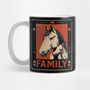 Horse Family - Rustic Vintage Ukiyo-e Design Mug