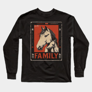 Horse Family - Rustic Vintage Ukiyo-e Design Long Sleeve T-Shirt