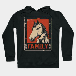 Horse Family - Rustic Vintage Ukiyo-e Design Hoodie