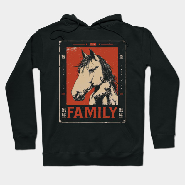 Horse Family - Rustic Vintage Ukiyo-e Design Hoodie by TuncGK