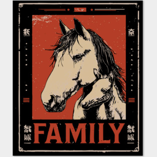 Horse Family - Rustic Vintage Ukiyo-e Design Posters and Art
