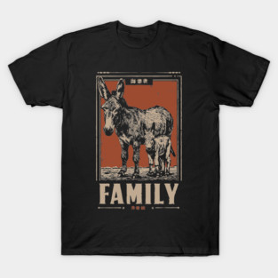 Donkey Family - Rustic Vintage Ukiyo-e Style T-Shirt