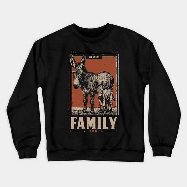 Donkey Family - Rustic Vintage Ukiyo-e Style Crewneck Sweatshirt by TuncGK