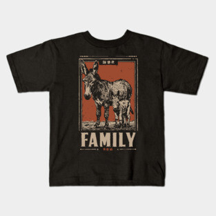 Donkey Family - Rustic Vintage Ukiyo-e Style Kids T-Shirt