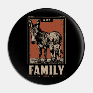 Donkey Family - Rustic Vintage Ukiyo-e Style Pin