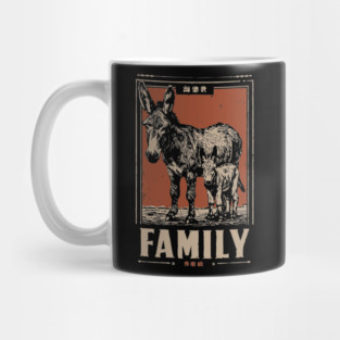 Donkey Family - Rustic Vintage Ukiyo-e Style Mug