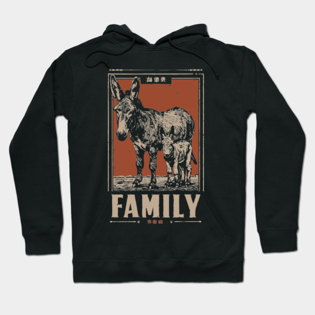 Donkey Family - Rustic Vintage Ukiyo-e Style Hoodie by TuncGK