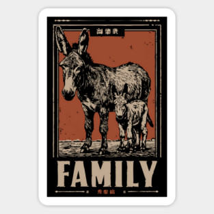 Donkey Family - Rustic Vintage Ukiyo-e Style Magnet