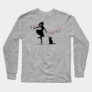 A Girl Dancing with her Cat Long Sleeve T-Shirt