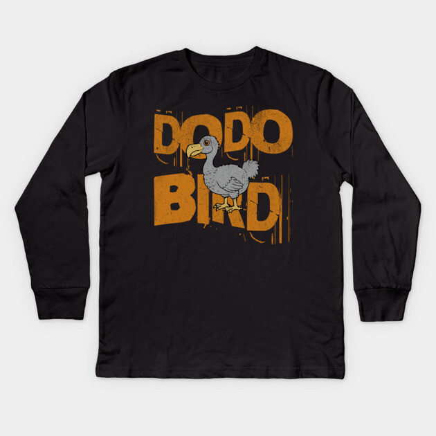 Funny Dodo Bird Vintage Graphic – Extinct Bird Cartoon Kids Long Sleeve T-Shirt by DonWillisJrArt
