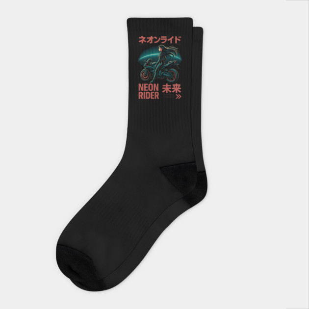 Neon Rider – Japanese Cyber Aesthetic Socks by Designed By Marty