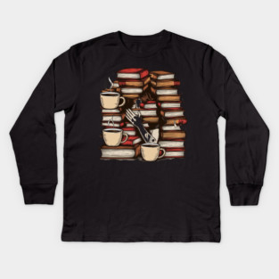 Lost in pages fueled by caffeine Kids Long Sleeve T-Shirt