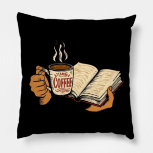 coffee in one hand a book in the other Pillow