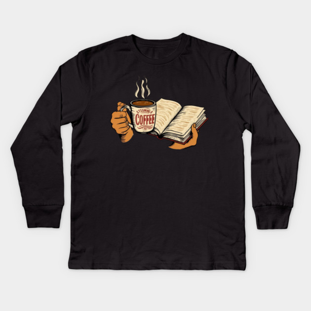 coffee in one hand a book in the other Kids Long Sleeve T-Shirt by SR8891
