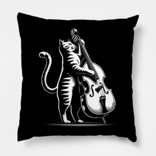 cat plays double bass Pillow