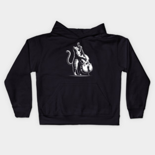 cat plays double bass Kids Hoodie
