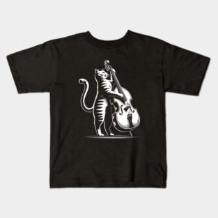 cat plays double bass Kids T-Shirt