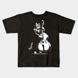 cat in suit playing the double bass Kids T-Shirt