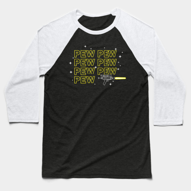 Pew Pew Pew Shooter Baseball T-Shirt by Silly Me Studio