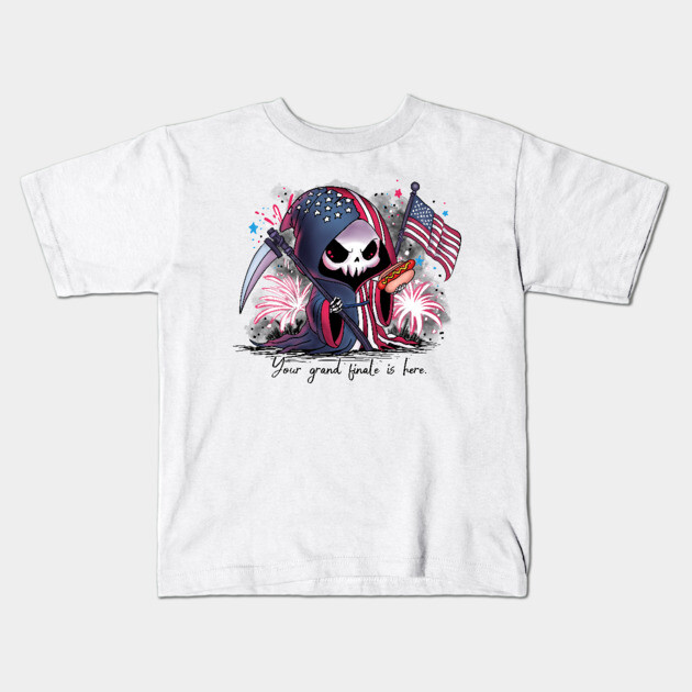Fourth of July Grim Reaper Kids T-Shirt by H. R. Sinclair