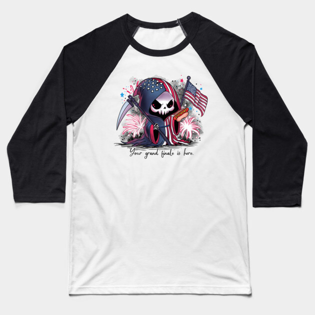 Fourth of July Grim Reaper Baseball T-Shirt by H. R. Sinclair