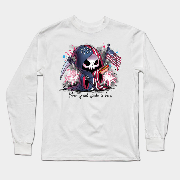 Fourth of July Grim Reaper Long Sleeve T-Shirt by H. R. Sinclair