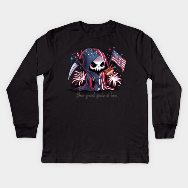 Fourth of July Grim Reaper Kids Long Sleeve T-Shirt by H. R. Sinclair