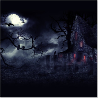 Haunted House and crows Posters and Art