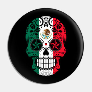 Sugar Skull with Roses and Flag of Mexico Pin