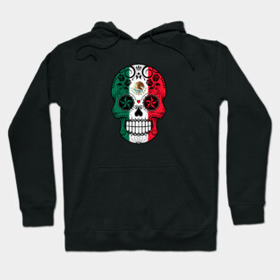 Sugar Skull with Roses and Flag of Mexico Hoodie