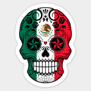 Sugar Skull with Roses and Flag of Mexico Sticker