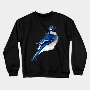 Dramabite Watercolor blue jay bird artistic animal painting Crewneck Sweatshirt
