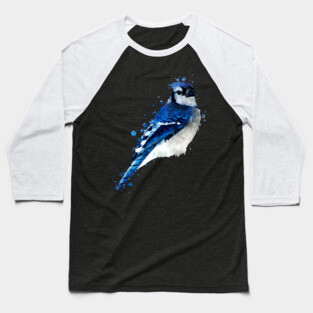 Dramabite Watercolor blue jay bird artistic animal painting Baseball T-Shirt