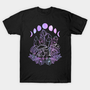 Moon Phases Crystals Mushrooms Succulents Witchy T-Shirt